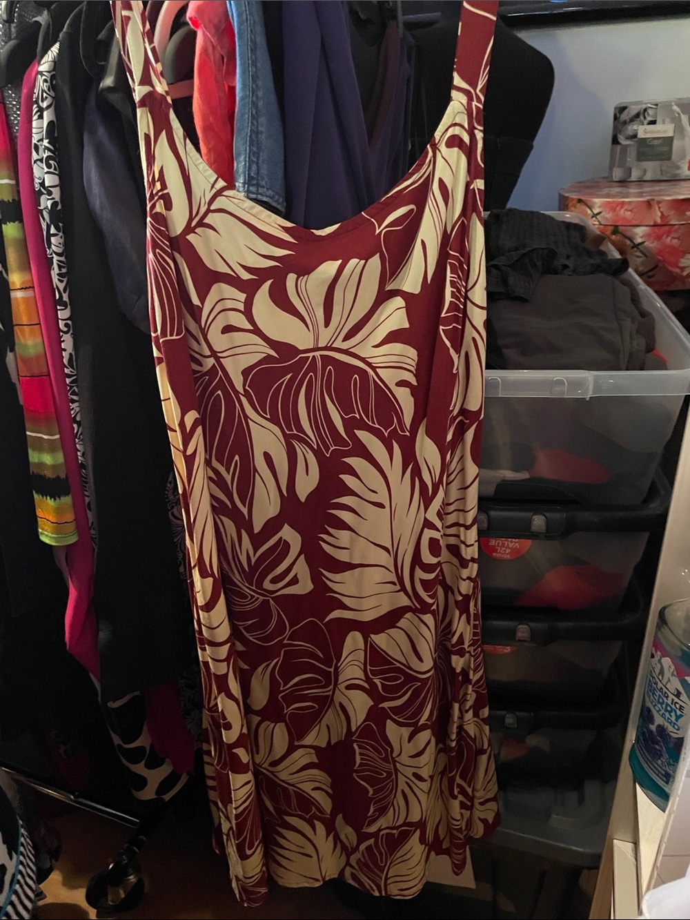 ☀️ SUMMER CLEARANCE 🛍️ Sleeveless Burgundy and Cream Floral Midi Dress